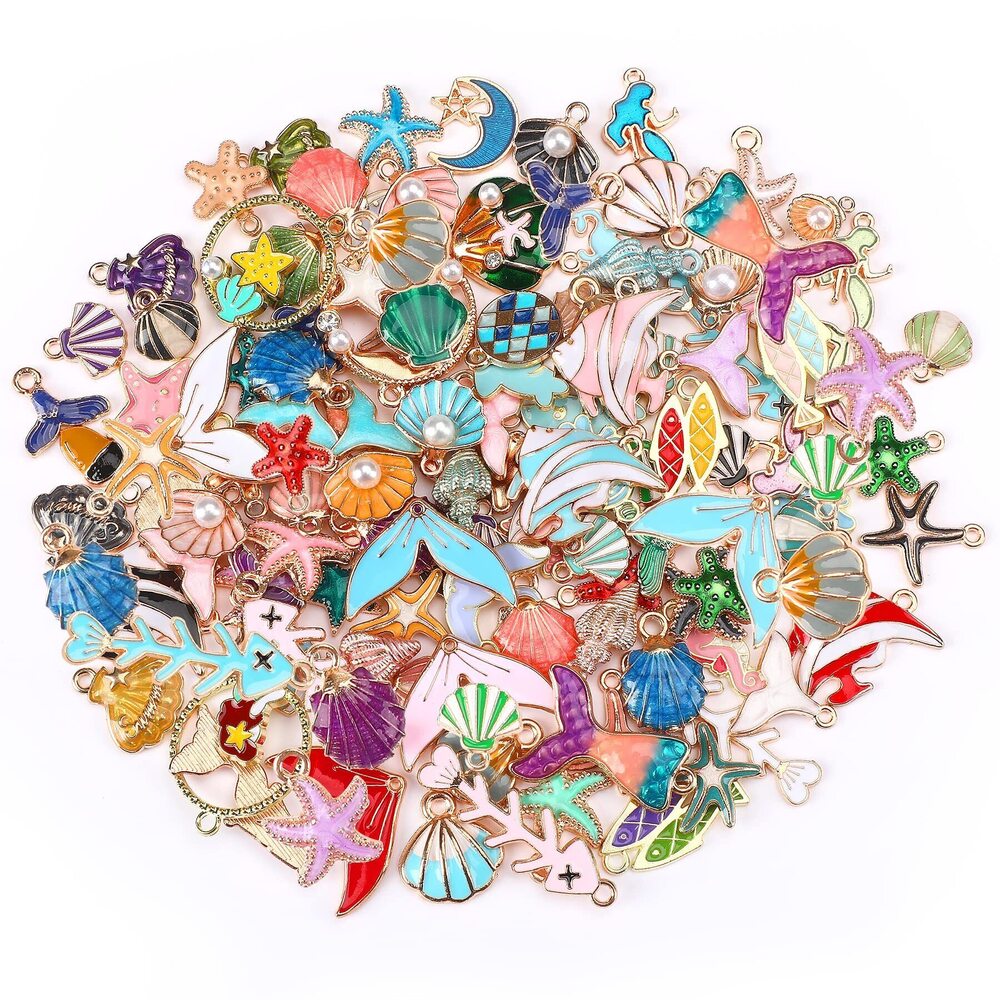 1027 120 Pcs Ocean Themed Sea Charms for Jewelry Making, Assorted Gold